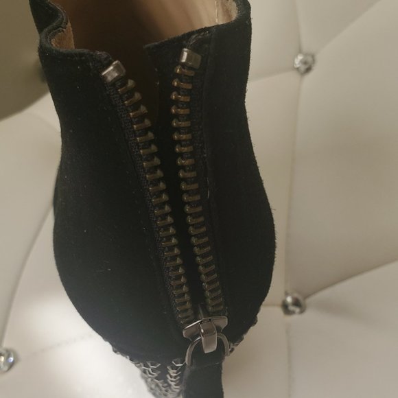 size 37 Sexy Black Crystal Black Suede wedge Bootie/heels, open tow. 1971 Reiss - Picture 2 of 10